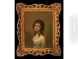 A Portrait Of A Young Girl With Her Hair In Ringlets And Wearing A Blue Sash Around Her White Dress (+ 3 Others, 4 Works)