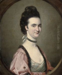 Portrait Of A Lady In A Pink Robe With Mink Trim And A Pearl Choker