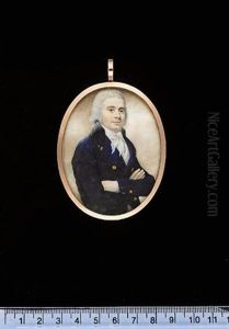 A Gentleman, His Arms Folded, Wearing Blue Coat With Black Collar, White Waistcoat And Tied Cravat, His Hair Powdered by John Russell