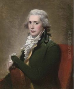 Portrait Of A Gentleman In A Green Coat And Yellow Waistcoat, Holding A Book by John Russell