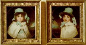 Portrait Of A Young Boy In Landscape, Wearing White Dress With Blue Bonnet And Sashes Portrait Of A Young Boy In Landscape, Wearing White Dress With Blue Bonnet And Sashes