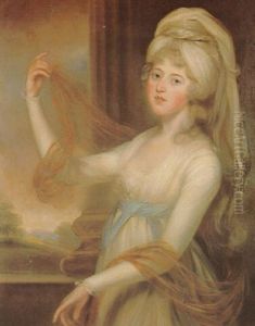 Portrait Of Miss Sarah Dawson, Wearing White Muslin Dress And Turban, Standing On A Balcony