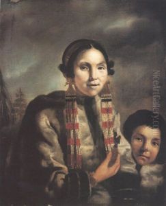 Portrait Of Micoc And Her Son, Totac, Esquimeaux Indians by John Russell