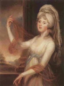 Portrait Of Sarah King, Three-quarter-length, Standing By A Column, With A Landscape Beyond