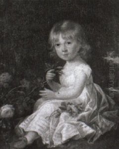 Portrait Of A Young Girl Seated Beside A Rose Bush