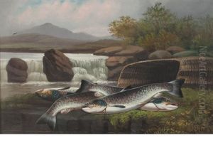 Salmon On A River Bank by John Bucknell Russell