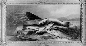 Still Life Of Four Sea Trout With A Creel, Bass Reel And A Rod by John Bucknell Russell