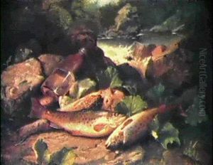 Trout On A River Bank by John Bucknell Russell