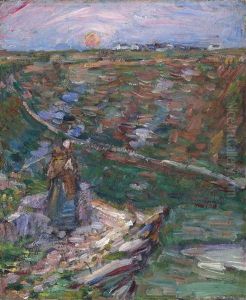 Breton Woman On A Cliff Top, Belle-ile by John Peter Russell