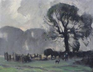Folding Sheep, September Morning by Albert Ernest Bottomley