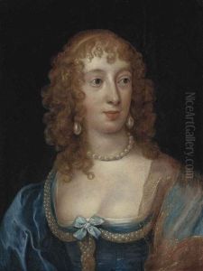 Portrait Of A Lady, Traditionally Identified As Anne Russell, Later Lady Stapleton (d.1722), Bust-length, In A Blue Dress With Pearls by Theodore Russell