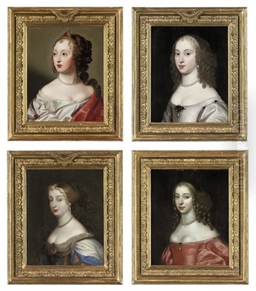 Potrait Of A Lady (madame De Cerlestina?) In A White And Pink Silk Dress, A Pearl Necklace And Head-dress (+ 3 Others; 4 Works) - view 1