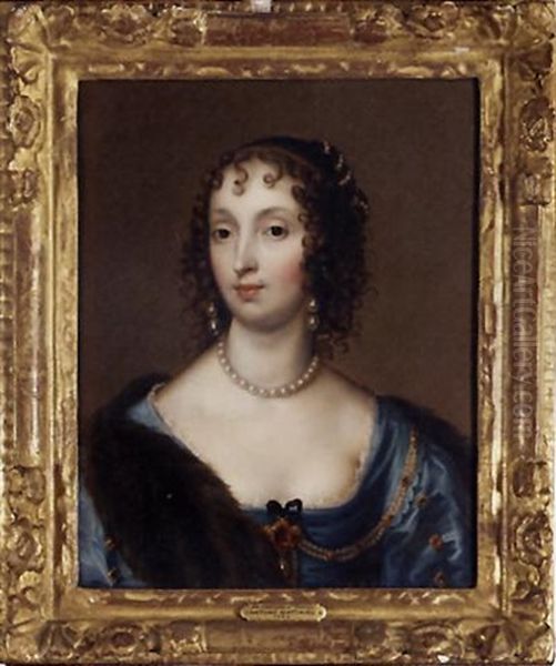 Portrait Of A Lady (duchess D'orleans?) In A Blue Satin Dress Decorated With Pearls - view 1