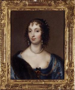 Portrait Of A Lady (duchess D'orleans?) In A Blue Satin Dress Decorated With Pearls
