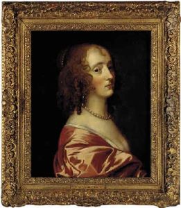 Portrait Of The Countess Of Manchester In A Pink Satin Dress With Pearl Earrings And Necklace Portrait Of The Countess Of Manchester In A Pink Satin Dress With Pearl Earrings And Necklace