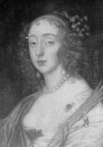 Portrait Of Lady Alice Villiers Wearing A White Silk Dress With Jewelled Bodice And Pearl Necklace And Earrings Portrait Of Lady Alice Villiers Wearing A White Silk Dress With Jewelled Bodice And Pearl Necklace And Earrings