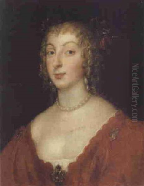 Portrait Of A Lady, In An Orange Dress With Flowers In Her Hair - view 1