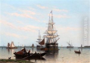 Havengezicht Met Barken En Stoomschepen