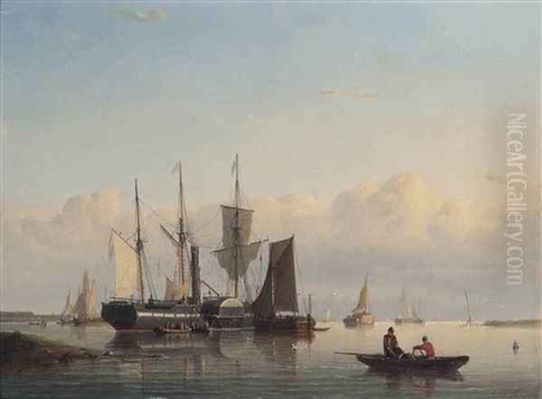 A Paddle Steamer Lying Offshore And Embarking Her Passengers Prior To Sailing - view 1