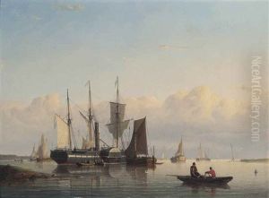 A Paddle Steamer Lying Offshore And Embarking Her Passengers Prior To Sailing