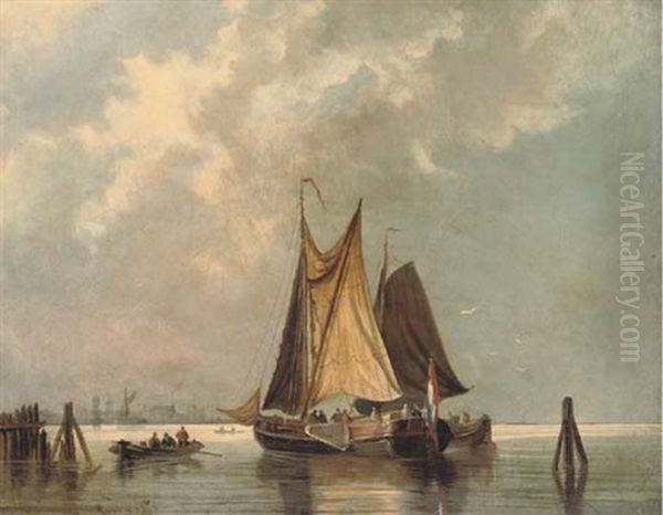 Dutch Barges In Light Airs (+ A Derelict Anchored Off The Beach After The Storm; Pair) - view 1