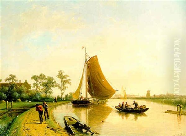 Figuren Jagen Een Zeilschip Bij Windstil Weer - view 1