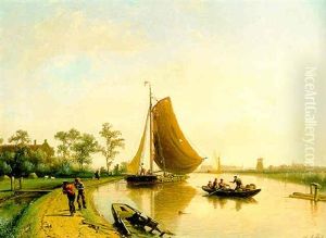 Figuren Jagen Een Zeilschip Bij Windstil Weer