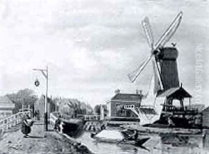 A Sawing-mill Near A Bridge by Johan Adolph Rust