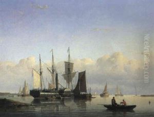 Steamship And Sailing Vessels Offshore In A Calm