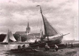 Landschaftsstuck Mit Fischerboot Am Strand Landschaftsstuck Mit Fischerboot Am Strand