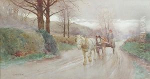Horse And Cart On A Rural Track by Edwin Bottomley