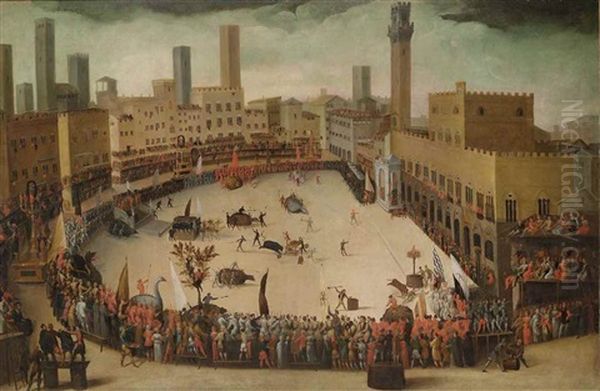 A Bullfight Between The Contradein The Piazza Del Campo, Siena - view 1