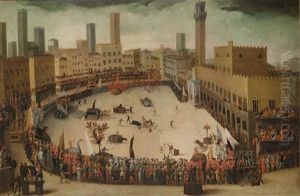 A Bullfight Between The Contradein The Piazza Del Campo, Siena A Bullfight Between The Contradein The Piazza Del Campo, Siena