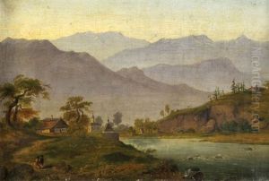 Tuscan Landscape by Heinrich Franz Gaudenz von Rustige