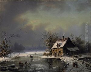 Tief Eingeschneite Fluslandschaft Vor Den Toren Einer Stadt by Heinrich Franz Gaudenz von Rustige