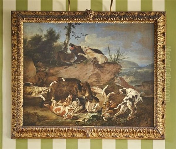 Combat Entre Un Grand Sanglier Et Une Meute De Chiens - view 1