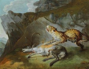 A Leopard And A Killed Stag by Carl Borromaus Andreas Ruthart