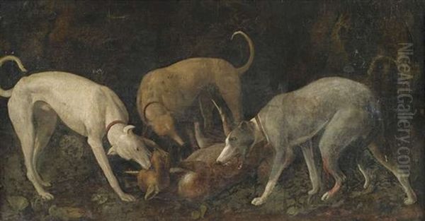 Drei Jagdhunde Erlegen Einen Fuchs - view 1