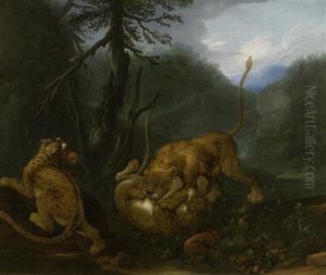 Lowen Beschutzen Ihre Kleinen Vor Einem Angriff Lowen Beschutzen Ihre Kleinen Vor Einem Angriff