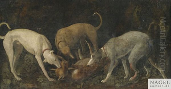 Drei Jagdhunde Erlegen Einen Fuchs - view 1