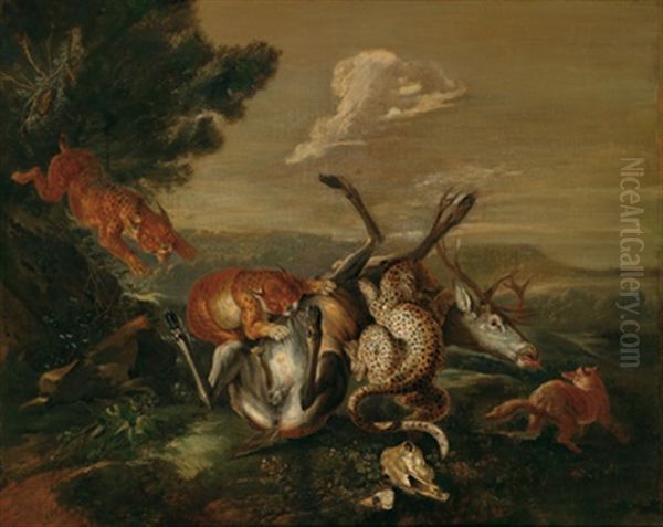 Leoparden Einen Hirsch Reissend - view 1