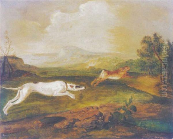 A Dog Chasing A Hare In A Landscape - view 1
