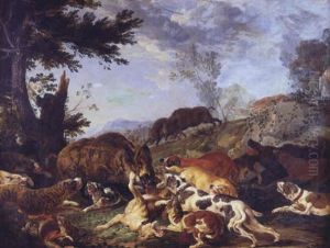 La Chasse Au Sanglier by Carl Borromaus Andreas Ruthart