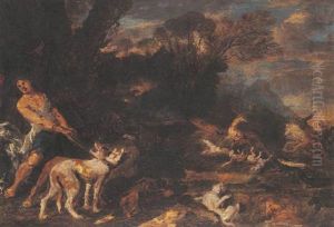 Scene De Chasse A Courre by Carl Borromaus Andreas Ruthart