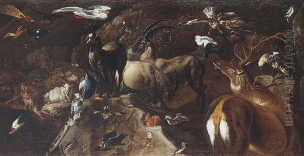 Study Of Animals And Birds, Including A Fox, Squirrel, Wolf, Red Deer, Ibex, Mountain Goats, Owls, A Peacock And Various Birds Of Prey - view 1