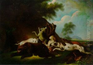Hounds Attacking Bears In A Rocky Landscape