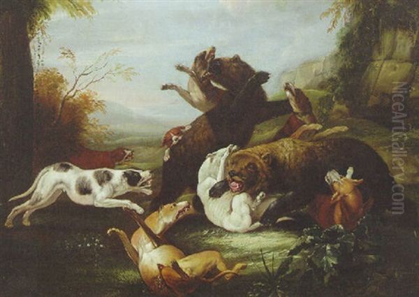 Hounds Attacking Bears In A Landscape - view 1