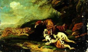 Hounds Attacking A Bear by Carl Borromaus Andreas Ruthart