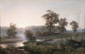 Sonnenaufgang Beim Stangenteich Im Sachsenwald by Johann Valentin Ruths