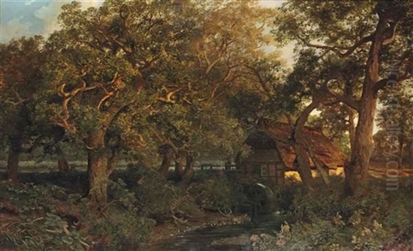 An Oak Forrest With A Watermill - view 1